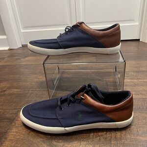 Men’s Polo Ralph Lauren Jerred Canvas Sneakers Size 14D Color Navy And Brown